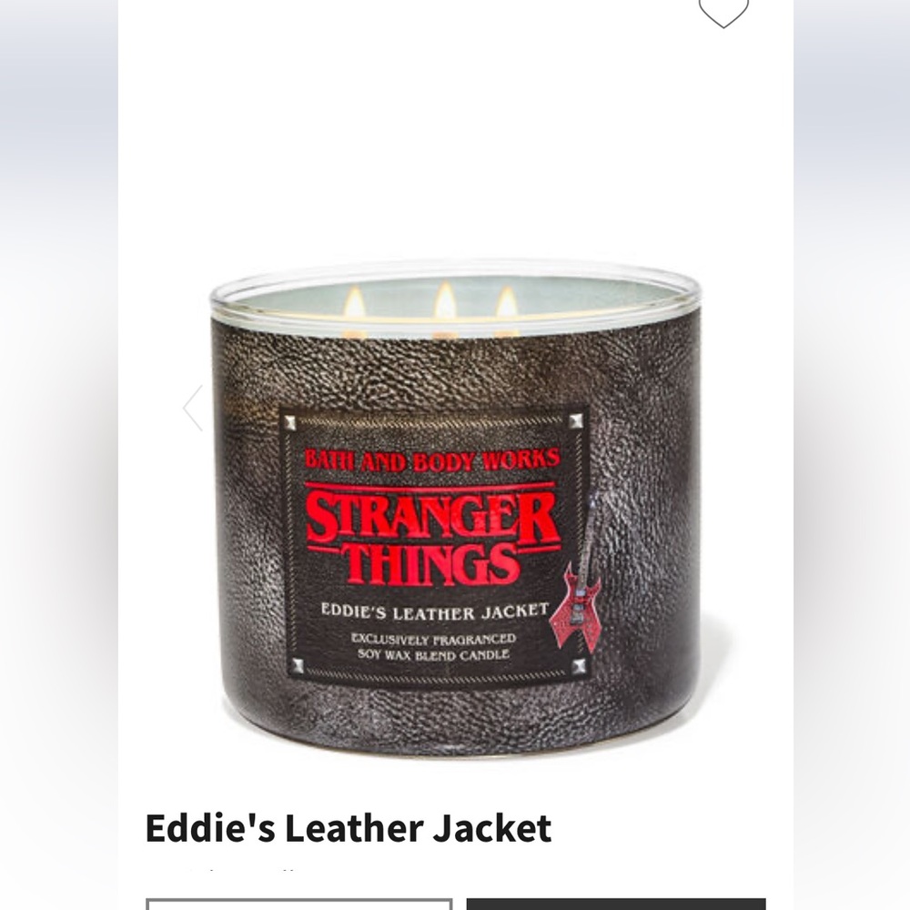 Bath Body Works x Stranger Things NWT Eddie’s Leather Jacket 3 Wick Candle - Picture 2 of 4